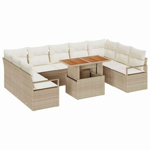 vidaXL Garten-Sofa-Set 10 STK. Beige Poly Rattan, Modularer Garten- und Terrassen-Sofaset, robust, UV-beständig, ideal für den Außenbereich, Bequeme Sitzgelegenheit