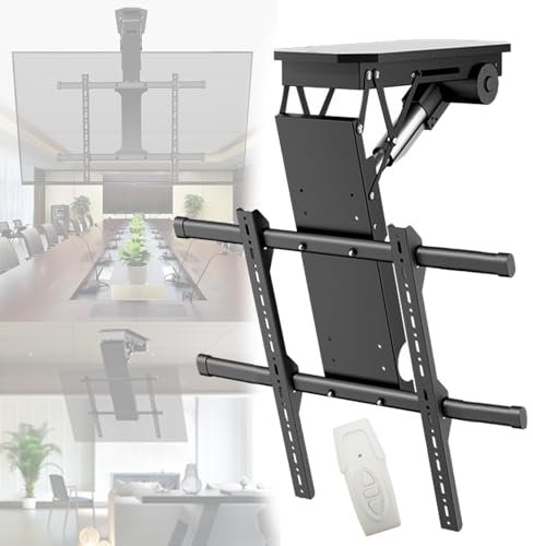 YXZQLOZ Porta TV motorizzato, Montaggio Elettrico a soffitto con Telecomando e Interruttore, Regolazione dell'angolo 0-85° Il Supporto
