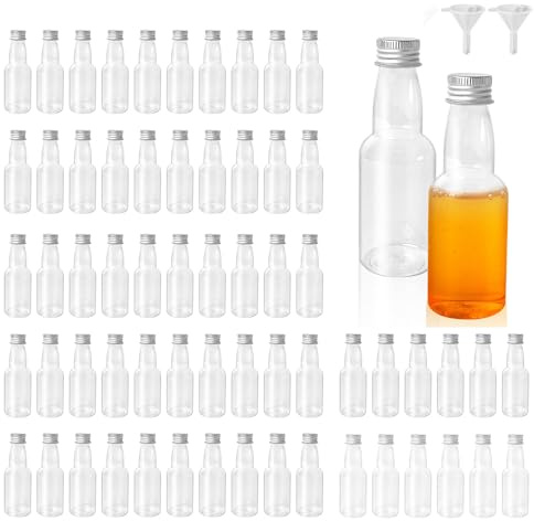 Axincardarm 50 Ml Shot Bottles Plastic Mini Liquor Bottles With Lids 68 Pcs