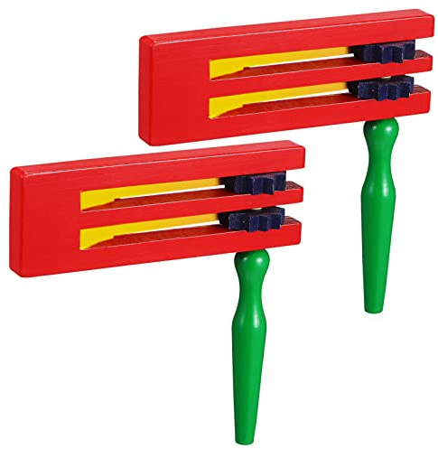 GARVALON 2pcs Traditional Wooden Hand Clappers Noise Ratchet Toys for Football Games and Themed Events