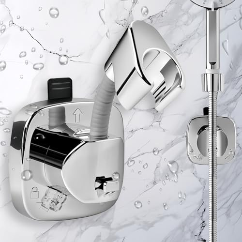 Suction Cup Shower Head Holder, Shower Head Holder Suction Design, No Drilling Required 360° Rotatable Adjustable Holds up to 10kg, Easy Installation Rust Resistant & Non-Slip Support (argenté)
