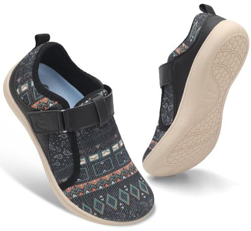 JIASUQI Wide Barefoot Shoes Womens Adjustable Walking Shoes Breathable Diabetic Shoes for Swollen Edema Feet Zero Drop Nursing Shoe Wide Width Sneakers(Boxiblack 41,7 UK)