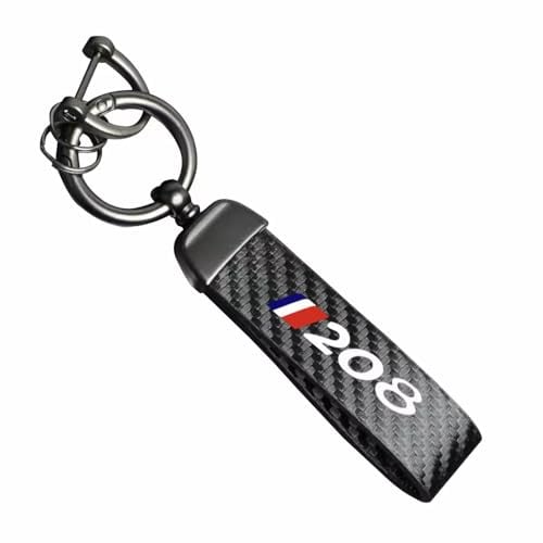 Porte-clés en Cuir Et Fibre De Carbone pour Voiture pour Peugeot 208 Porte-Clés Fibre De Carbone avec Anneau en D Anti-Perte Accessoires De Voiture,Black-A