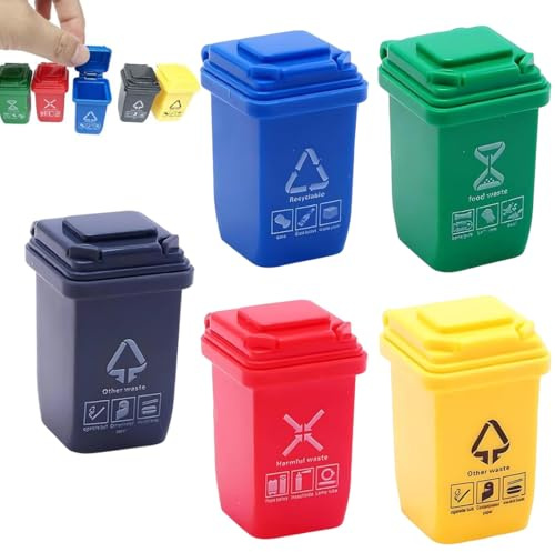 LKJAUOZ 5 Pièces Mini Poubelle, Poubelle Enfant, Mini Poubelle Modèle, Miniature Éducatif Précoce, Micro Paysage DIY, Jouets Miniatures pour Enfants et Tout Petits