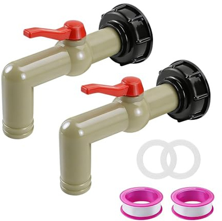 yotutun 2 Pièces Robinet Cuve, 1 Pouce in Adaptateur Cuve 1000l S60 x 6 IBC Raccord Robinet Diamètre de Sortie 32 mm avec Joint et Ruban Adhésif pour Jardin, Baril de Pluie