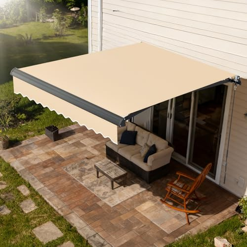 Hebitod Elektrische Gelenkarmmarkise 250x200 cm, Terrassenmarkise und Balkonmarkise mit Fernbedienung, ausziehbarer UV-Schutz, Aluminium-Gestell, inkl. allem Montagezubehör Beige