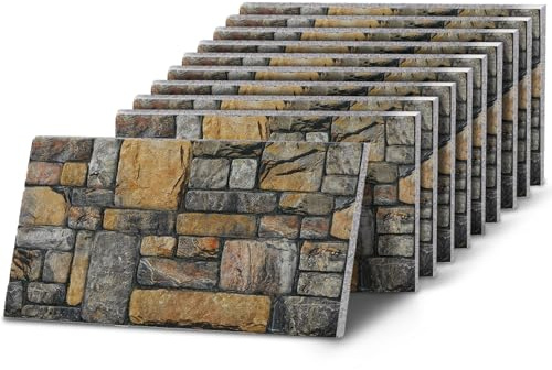 K&B Panels 3D Wall Panels, Stone Effect Styrofoam Wall Panelling Kit, Lightweight, Easy to Install, Dual Insulation to Reduce Acoustic Noise, Indoor & Outdoor (Golden Grey) (10 Panels)