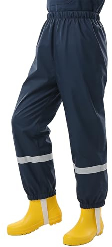 Waterproof Trousers Kids with Reflective Strips Rain Overtrousers Lightweight Mud Proof Pants Boys and Girls Outdoor Play Cycling Rainwear Age 3-9 Years (UK, Age, 3 Years, 4 Years, Regular, Navy)