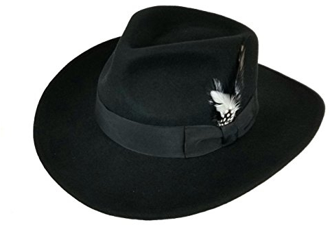Herren 100% knautschbarer Wollfilz Outback Cowboy Indiana Jones Fedora Hüte, schwarz, S/M