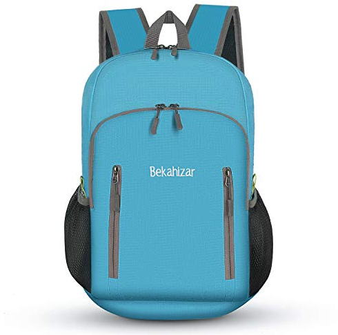 Bekahizar 20L Ultra Lightweight Backpack Foldable Hiking Daypack Rucksack Water Resistant Travel Day Bag for Men Women Kids Outdoor Camping Mountaineering Walking Cycling Climbing (Blue)