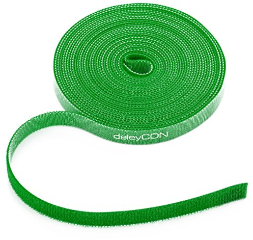 deleyCON 5m Pflanzenbinder Klett Kabelbinder Klettband Klettbandrolle 10mm Breit Kabelmanagement Kabelorganizer Klettkabelbinder Klettverschluss zuschneidbar Grün