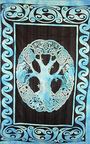 Traditionelle Jaipur Keltischer Baum Wandteppich, indischen Wandbehang, Bohemian Betten, Hippie Schlafsaal, Zimmerdekoration Boho Picknick Werfen, Gypsy Beach Decke 139,7 x 223,5 cm