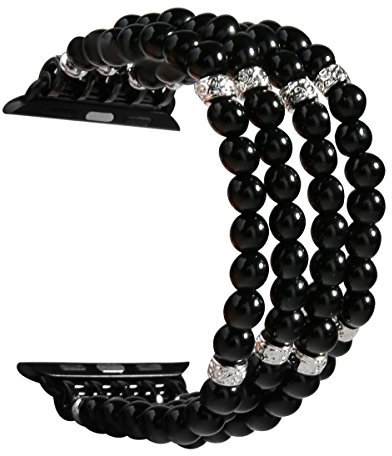 GEMEK Compatibile con Apple Watch Band 42/44/45/49mm donne iWatch Bands serie 9/8/7/6/5/4/3/2/1, perline Stretch Pearl Bracciale sostituzione cinturino per ragazze braccialetto (Nero)