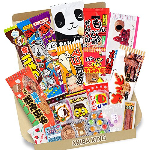 Trial Japonais Candy Dagashi Boîte 20 pcs Umaibo Snack Gumi pomme de terre Chip Kitty chocolat w / AKIBA KING Autocollant