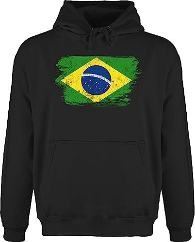 Hoodie Herren Pullover Männer - Fußball EM WM - Brasilien Vintage - S - Schwarz - fussball kleidung länder brazil hoody country brasil pulli handball brazilian europameisterschaft brasilianisch