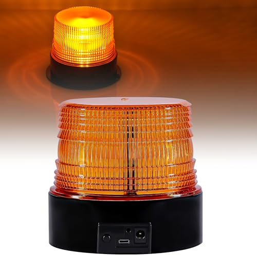 Magnetic Cordless Beacon Light,Amber Rechargeable Strobe Lights for Trucks,Portable Flashing Emergency Safety Warning Light for Postal Construction Vehicles Snowplow Golf Carts,Day/Night Visibility