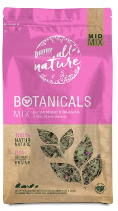 Bunny Nature BOTANICALS Mid Mix – À Base de Plantain et de pétales de Rose | 120 g | Complément Alimentaire pour Lapins Nains, cochons d'Inde, Chinchillas et dégus | sans Sucre ajouté