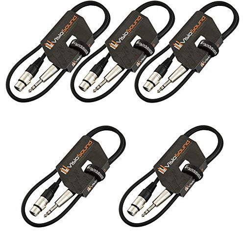 VisioSound 5 x Female XLR to 6.35mm Stereo TRS Jack Lead/Balanced Signal/Audio Patch Cable (Black, 1m, Pack of 5)