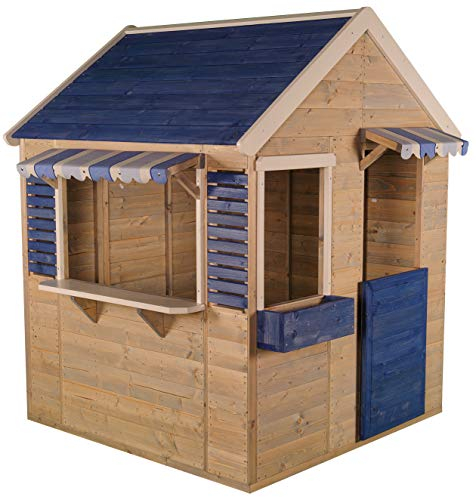 Wendi Toys M17B Spielhaus Kinder Outdoor Holz, wetterfest, 120x120x155 cm, Blau – Hochwertiges Gartenspielhaus aus FSC-Holz für Kinder ab 3-7 Jahre, Kinderspielhaus Outdoor, Gartenhaus für Kinder