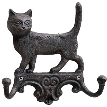 Dio Wandhaken Katze Gusseisen 16x16,5 cm mit 2 Haken Wandhaken Gaderobenhaken Metall