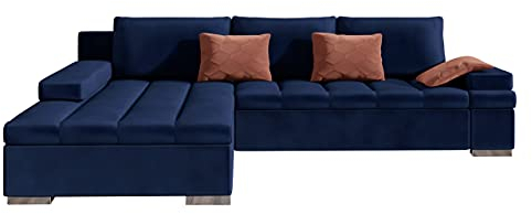Design Ecksofa Bangkok, Moderne Eckcouch mit Schlaffunktion und Bettkasten, Ecksofa für Wohnzimmer, Gästezimmer, Couch L-Form Wohnlandschaft (Ecksofa Links, Magic Velvet 2216 + Magic Velvet Pik 2258)