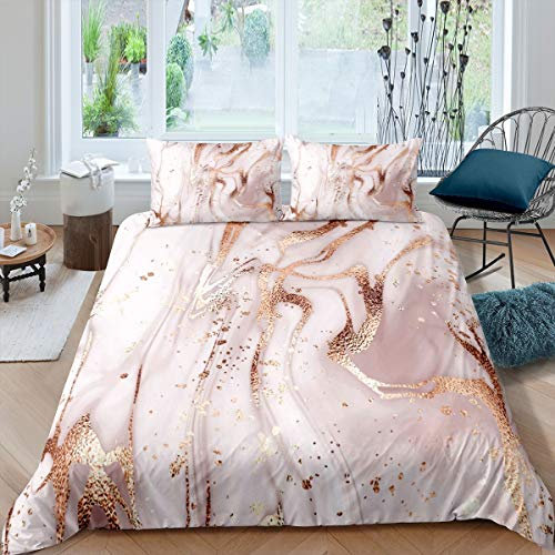 Marmor Bettbezug Set Rosa Marmor Bedruckt Bettwäsche Set 155x220cm für Kinder Abstrakte Kunst Betten Set Luxus Modern Wave Treibsand Glitter Fluid Weich 2St