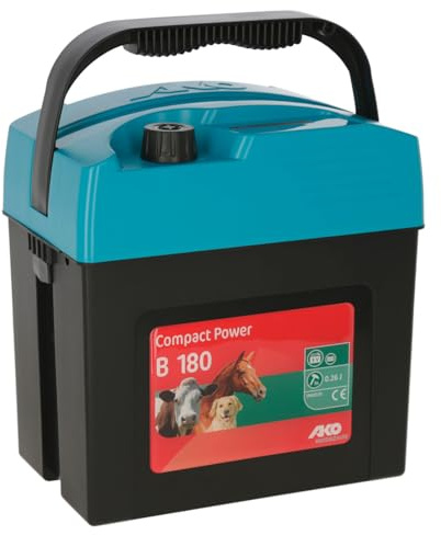 AKO Compact Power B 180, Weidezaungerät Classic, 9 V Trockenbatteriegerät, Input Joule: 0.26 J, max. Spannung: 8.800 V, für Zäune bis: 3 km, 5 Jahre Garantie, Made in Germany