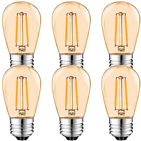 Suncan LED Birne E27 2W, Ersetzt 15 Watt Glühlampen, E27 Warmweiss 2700K, S14 Vintage Glühbirne für Lichterkette Außen, Ersatzbirne Edison Retro Nachtlicht Birne,220V, Nicht Dimmbar 6 Stück