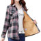 Minetom Kariert Hemd Damen Samt Warm Plaid Herbst Winter Langarm Jacke Gefüttert Plüsch Blusenshirt Hemdbluse Knöpfen Blusen Oberteil Stil N Rosa 44