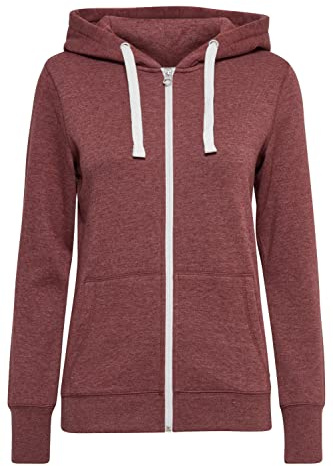 OXMO OXOlinda Damen Sweatjacke Kapuzenjacke Hoodie mit Kapuze Zip-Hoodie Zip-Jacke meliert mit Reißverschluss in Kontrastfarben Dicke Kordeln, Größe:M, Farbe:Wine RED M (798985)