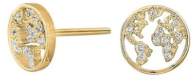 JC Trauringe Ohrstecker Globus mit Zirkonia Damen Paar Ohrringe 925 Sterling Silber Gelbgold vergoldet