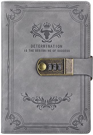 MYSUNBAR Leder Journal Notizbuch, Tagebuch mit Zahlenschloss, liniert/blanko Papier Notizbuch, B6 Schreiben Journals Schreibwaren