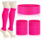 Set d'Accessoires de Costumes des Années 80 Jambières Roses en Tricot Bande Éponge de Poignet et Bandeau Anti-Transpiration de Fantaisie pour Femme Fête de Déguisement Rétro (Rose Vif)