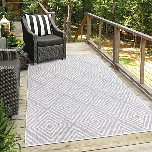 carpet city Teppich Outdoor Wetterfest - Grau - 160x230 cm - Geometrisch - Balkon Teppich Wasserabweisend - In-& Outdoor Teppiche für Terrasse, Garten, Küche, Bad oder Wohnzimmer