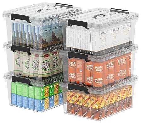 Cetomo 35L*6 Storage Boxes, Carry Plastic Storage Box with Lids, Organizing Container with Handle and Secure Latching Buckles, Stackable, Nestable, Tote Bin for Home Office Clothes, 35L-6Pack, Clear
