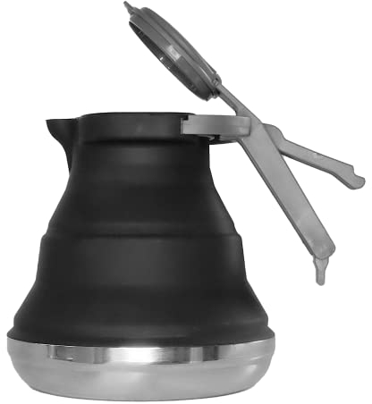 White Pine Collective Black Collapsible Silicone Kettle 50.72 oz - camping coffee pot, travel kettle, collapsible kettles for boiling water, small portable silicone tea kettle, outdoor camp pot