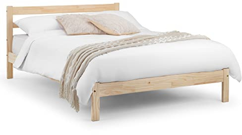 Julian Bowen Sami Bed, Double, Unfinished Pine - W143 x D196cm | Boho Bed Frame, 135cm/4ft6, No Box Spring Needed, Minimalist Natural Vibe, Slatted Headboard