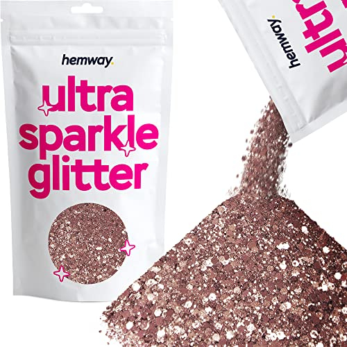 Hemway Ultra Sparkle Glitter - Mélange De Paillettes Cosmétiques Fines Multi-Tailles Pour Le Festival D'Art D'Ongle D'Oeil De Cheveux De Visage De Corps -Or Rose - 100g / 3.5oz