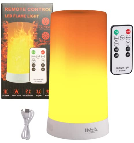 INRA Light LED-Lampe | flackernde LED Kerze | Led Kerzen Flackernde Flamme | Lampe mit Fernbedienung |Dekolampe mit Fernbedienung und USB-Ladekabel | wiederaufladbar | Tischfeuer Outdoor