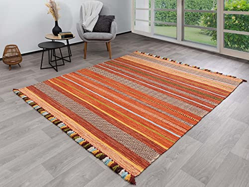 Steffensmeier Handwebteppich Turbat | Antistatisch | 100% Baumwolle | Terra, handgewebt, Größe: 130x190 cm
