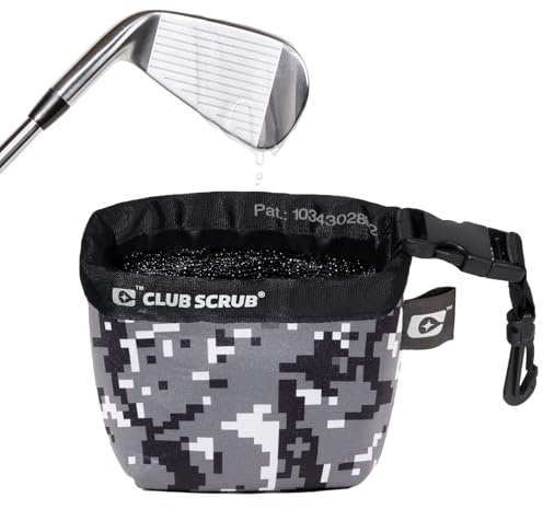 Club Scrub Reinigungsbeutel für Golfschläger und Bälle, wasserdichtes Innenfutter mit Clean-Face-Technologie, maschinenwaschbar, trockene Außenseite, Clip abnehmbar, aus Neopren oder Mikrofaser