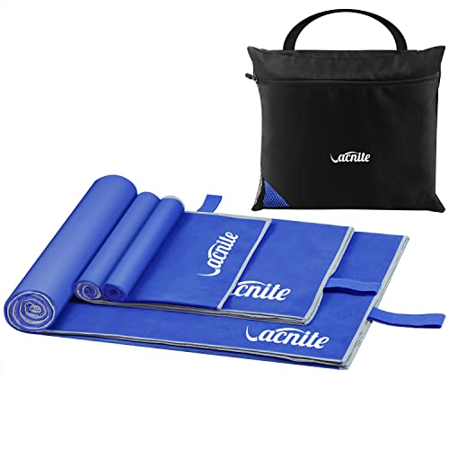 VACNITE Mikrofaser Handtuch 3 Stück-152x80cm/80x38cm/38x38cm - Saugfähiger, Ultra leicht, Schnelltrocknend Sporthandtuch Reisehandtuch Set für Fitness, Strand, Yoga, Sauna(dunkelblau)