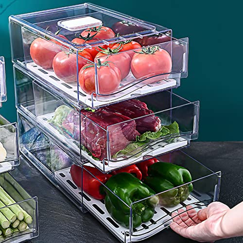 MOUMOUTEN Conteneurs De Réfrigérateur à Tiroirs, Bacs De Rangement Empilables En Plastique, Bacs D'organisation De Type Tiroir De Rangement En Acrylique Transparent, Conteneurs D'armoire(L)