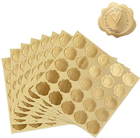 IOSPKKIO® 200 Stück geprägte Wachsversiegelungs Aufkleber, Herz-Umschlag Aufkleber, fortschrittliche Atmosphäre, zum Schreiben von Briefen, Partys, Hochzeitseinladungen (Gold)