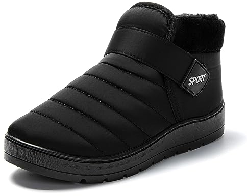 JOMIX Zapatillas Casa Mujer Invierno Calientes Pantuflas Cerradas de Felpa Botas Con Cierre Interior Exterior, Negro, 39 EU