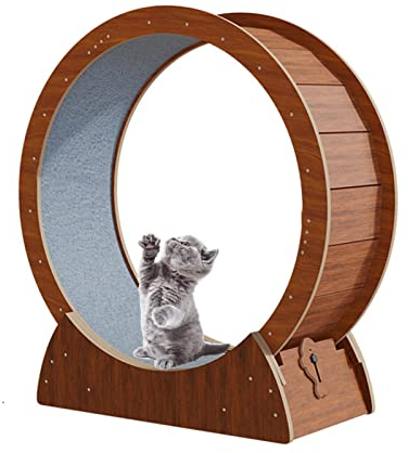 Laufrad für Katzen, Laufrad für Katzen, Laufrad aus Holz, Heimtrainer, mit Rutschfester, mit Teppich ausgelegter Landebahn und dreht Sich leise und sanft, zum Spielen und Trainieren von Katz