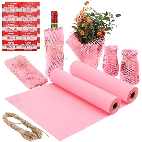 Geschenkpapier,2 Rollen Waben Verpackungspapier, 30 cm x 45 m (erweitert), recycelbare Kissenpapier-Schutzrolle für Versand, Umzug, Geschenkverpackung oder Dekoration (Rosa)