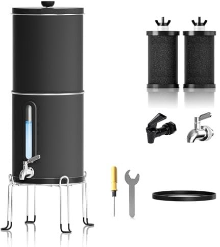 Joypur 8,5 L Système de filtration d'eau par gravité avec indicateur de niveau d'eau - Filtre à eau par gravité potable avec certification EU 98/37/EC, NSF/ANSI 42&372, Noir
