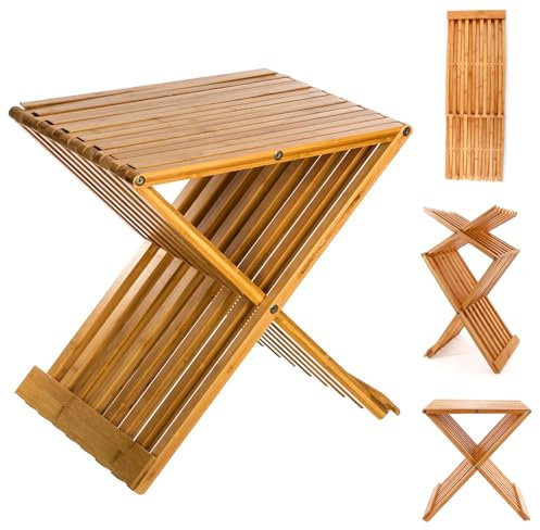 Avilia Sedia Pieghevole in Bambù per Cucina, Soggiorno e Balcone, Sgabello Salvaspazio 40x32x45 cm, Marrone