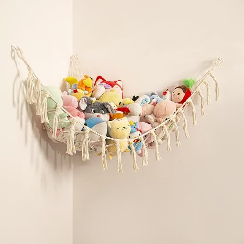 Teddy Hammock Toy Storage Hammock for Stuffed Animals Soft Toy Storage Net Boho Macrame Toy Holder Teddy Bear Storage -Cream